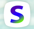 Blue-purple S on a white square